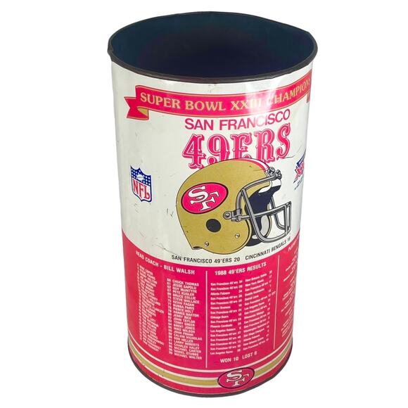 Vintage P&K San Francisco 49ers Metal TRASH CAN 19” Super Bowl XXIII Champions - Picture 2 of 16